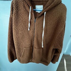 American Eagle Tan Sherpa Zip-Up Hoodie